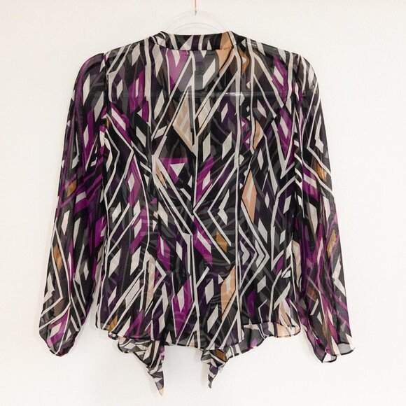 Diane Von Furstenberg Silk Ruffle Geometric Abstract Blouse Womens Size 2 - Picture 7 of 9